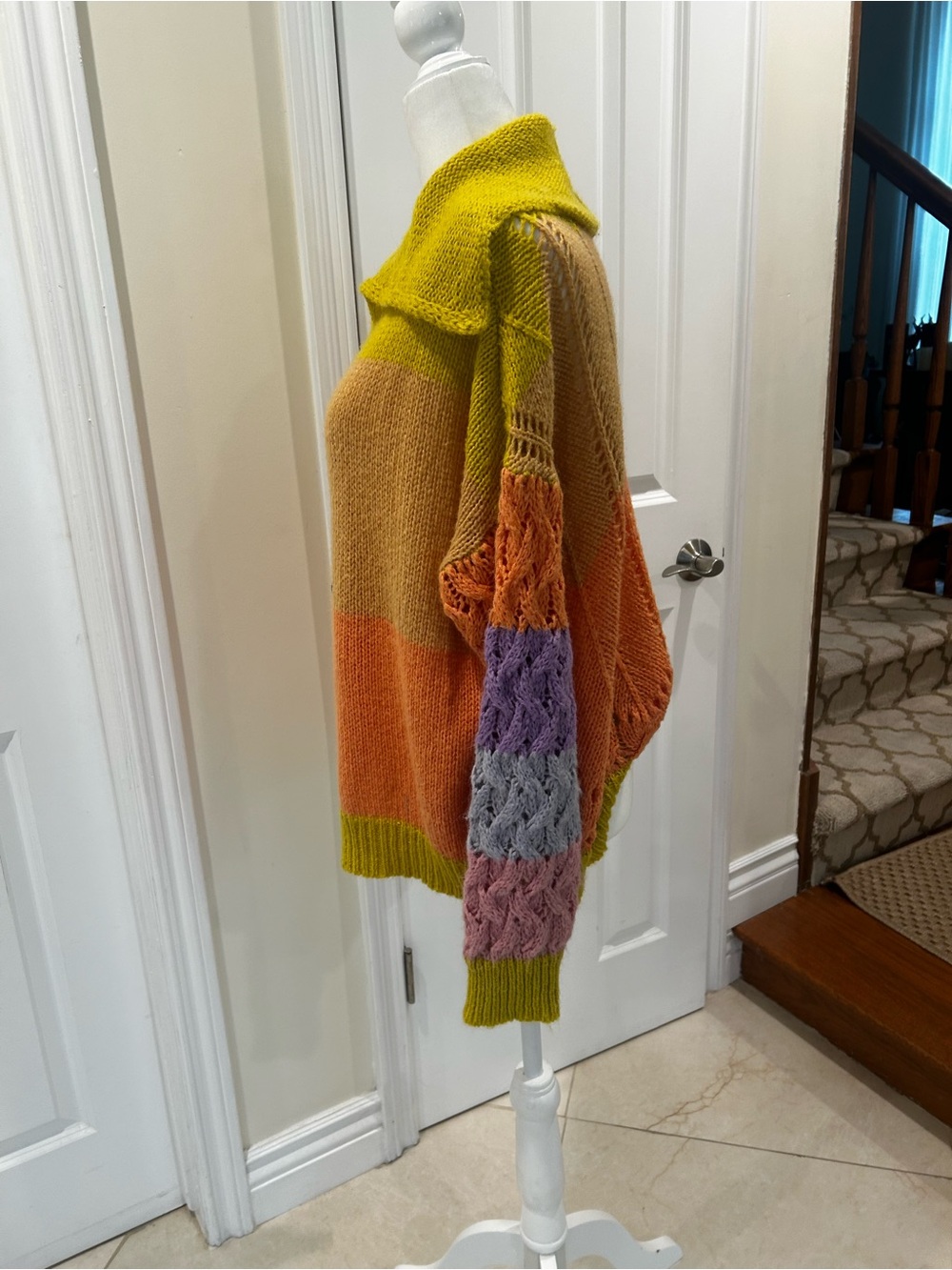 Storia Colorblock Mohair Blend Cardigan Oversized Boho Button Front - Picture 3 of 6